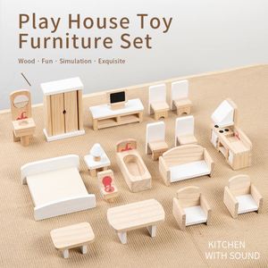 Jouet de simulation pour garçons et filles, cadeau, accessoires pour maison de poupée, ensemble de meubles miniatures en bois pour maison de poupée avec 4 poupées de famille - Product Image 3