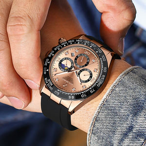 Montre chronographe sport à quartz de la marque Binbond 1727, bracelet en silicone, résistance à l'eau 30M, aiguilles lumineuses, montre pour homme, best-seller - Product Image 3