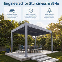 Pergola extérieure motorisée intelligente en aluminium grainé, éco-responsable, inspirée de la nature, avec commande par application, éclairage RGB et capteur de pluie automatique
