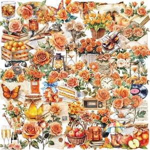 50 <b>Sheets</b> Transparent Orange Flower Petal Waterproof PET Adhesive <b>Stickers</b> Die Cut & Glossy Finish for Holiday Decoration - Product Image 1