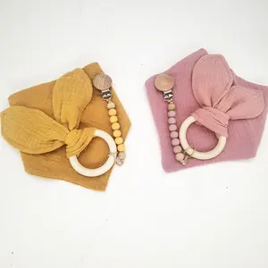 New Custom Baby Nursing Gift Set Baby Muslin Cotton Bibs Bunny Ear Teething Ring Pacifier Clip Baby Teething Toys Shower gift