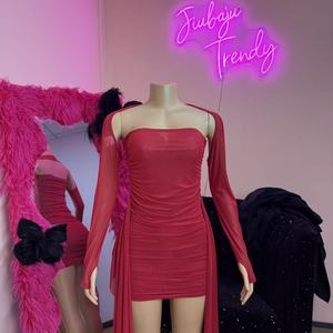 <span class=keywords><strong>Robe</strong></span> mini en maille simple pour <span class=keywords><strong>femme</strong></span>, style sexy à <span class=keywords><strong>pois</strong></span>, sans bretelles, avec haut court et pantalon mi-mollet ceinturé, pour la Saint-Valentin - Product Image 3