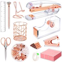 Set de Papelería de Plástico para Oficina: Grapadora, Desgrapadora, Portacintas, Bolígrafo, Bloc de Notas, Cuaderno y Tijeras