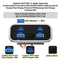 Enchufe Cargador Empotrado Personalizado Para Asiento de Barco, Caravana o Autobús con Puerto USB de 12V 24V, Interruptor, Doble USB-A de 18W y Doble USB-C de 20W