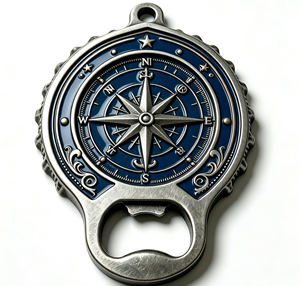 Porte-clés boussole en métal, ouvre-bouteille, émail bleu, aspect étain, cadeau promotionnel - Product Image 2