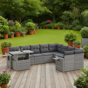 Conjunto de Sofás Modulares de Ratán PE Gris para Jardín, 10 Plazas, Muebles de Exterior Resistentes a la Intemperie, Diseño Contemporáneo - Product Image 2