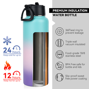Botella de agua deportiva aislada de 40 oz con retención de frío por 24 horas, recubrimiento antiadherente, tapa con pajita a prueba de fugas, portátil, de acero inoxidable - Product Image 2