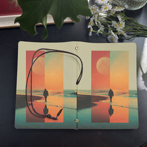 Блокнот 160 ручной работы A6, сменные страницы, идеальный подарок для работающих взрослых с мужским пляжем, печать на море, луна, закате, бухта - Product Image 4