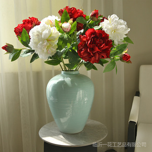 Yihua Floral Art <b>Artificial</b> <b>Peonies</b> Silk Flowers Red White Indoor Home Decor Vase Arrangement - Product Image 1