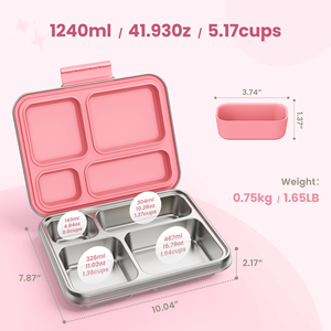 Kids Leak-proof Toddlers Lunch <b>Container</b> 5 Compartments Dishwasher Safe Stainless Steel Bento <b>Box</b> with Silicone Lid - Product Image 2