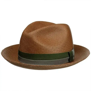 Men's Brown <b>Straw</b> Fedora <b>Hat</b>, Breathable Short Brim Trilby with Two-Tone Ribbon Band, UV Protection Summer Sun <b>Hat</b> for Beach We - Product Image 2