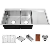 Évier de cuisine double cuve 41*19 pouces avec égouttoir et planche à découper, nouveau design, multifonctionnel, pour cuisine et buanderie