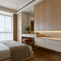 Meubles de chambre d'hôtel modernes : Armoire de rangement en bois sur mesure avec coiffeuse et éclairage