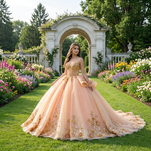 ชุดราตรีสีส้ม Dy6934 สำหรับงานเลี้ยง งานพรอม ปักลายหวานๆ ระยิบระยับ หรูหรา ยี่ห้อ Jancember - Product Image 1