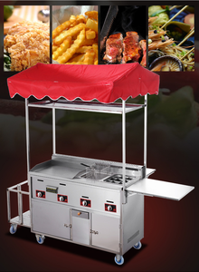 Camión de comida multifuncional con freidora, parrilla, cocina de fideos, combinación de carrito de perritos calientes empujado a mano - Product Image 6
