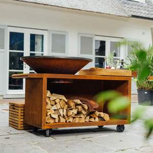 Barbecue extérieur au charbon de bois en acier Corten au design moderne et pratique - Product Image 1