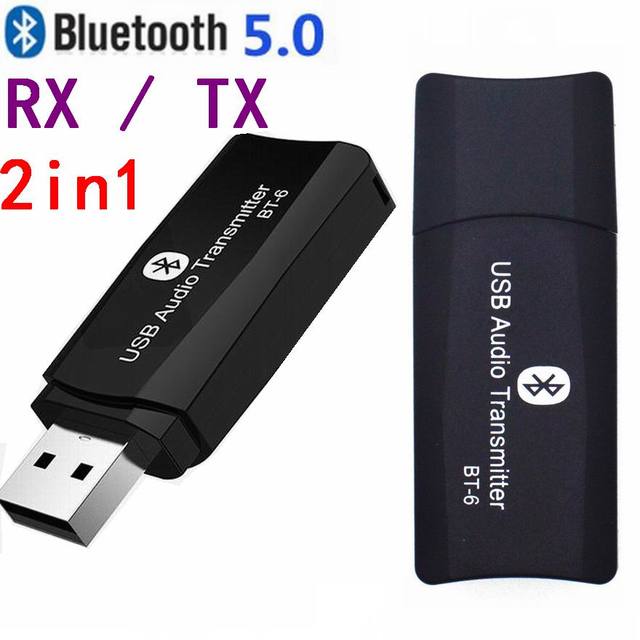 BT-6 2 in 1 USB 5.0 Bluetooth Transmitter Receiver 3.5mm AUX Stereo Wireless Adapter for TV PC to Bluetooth Headphone