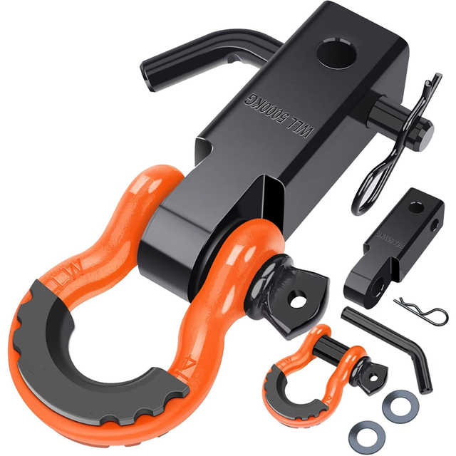 AMBITION Carbon Steel 2 Inch Trailer Hitch Receiver with 5/8 Inch Hitch Pin 3/4 D Ring Shackle New 45000lbs Max Payload