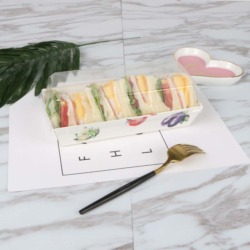 Custom Sandwich Hamburger Bread Hot Dog Box Kraft Paper Food Packaging Disposable Cake Box With Clear Plastic Lid