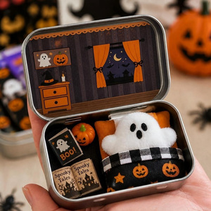 Mini-boîte en fer blanc Halloween Ghost, ensemble maison de poupée, adorable jouet de poche fantôme en feutre, petite boîte de scène, cadeau de décoration d'Halloween - Product Image 2