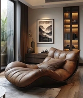 Chaise longue inclinable simple moderne rétro en cuir PU pour la maison, chambre, bureau, villa, salon décontracté, salle à manger
