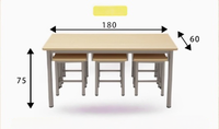Mobilier scolaire, table rectangulaire en acier et bois avec tabourets suspendus, économique, convient à plusieurs personnes