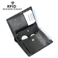 Dompet Kulit Asli Motif Benang RFID Logo Kustom, Unisex, Tempat Uang, Tempat Kartu, Penjepit Uang dengan Kantong Koin
