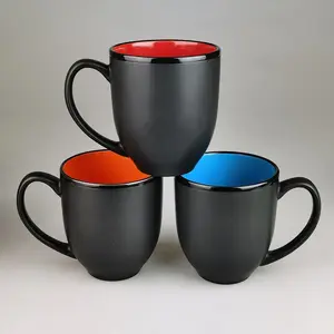 Manafacturer vendita calda all'ingrosso di alta qualità personalizza Logo smalto nero opaco con diversi colori all'interno della tazza in ceramica