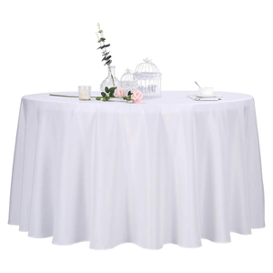 Wholesale Cheap Custom Fitted <b>Round</b> Woven Polyester White Wedding Tablecloths for Events 150-200gsm High Quality - Product Image 1