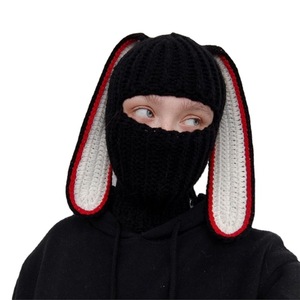 Prix usine hiver tissé à la main Crochet diable Violence lapin lapin oreille bonnet tricoté crâne cagoule masque chapeau avec oreille - Product Image 3
