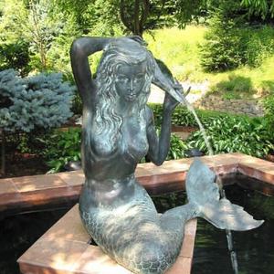 Dauphin en bronze de jardin extérieur et fontaine d'eau en forme de sirène grandeur nature - Product Image 1