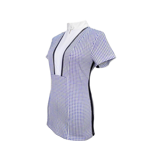 T-shirt d'été en maille de soie/coton pour l'équitation, col montant, boutons décoratifs, logo diamant, respirant, frais, personnalisable - Product Image 2