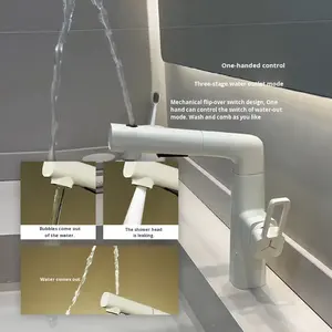 Robinet de <span class=keywords><strong>lavabo</strong></span> à levier blanc laiteux chaud et froid en gros, robinet de salle de bain avec fonction de levage, robinet de <span class=keywords><strong>lavabo</strong></span> en fonte de fer - Product Image 5