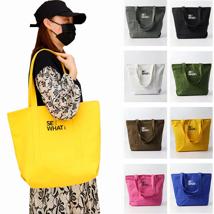 Black handle canvas bag custom print promotional 100% cotton canvas tote bag wholesale shopping bag with logo