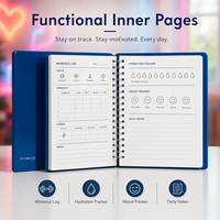 Carnet de fitness personnalisé à spirale, couverture en cuir PU brillant bleu marine, journal d'entraînement et de bien-être, pages intérieures personnalisées, OEM en gros