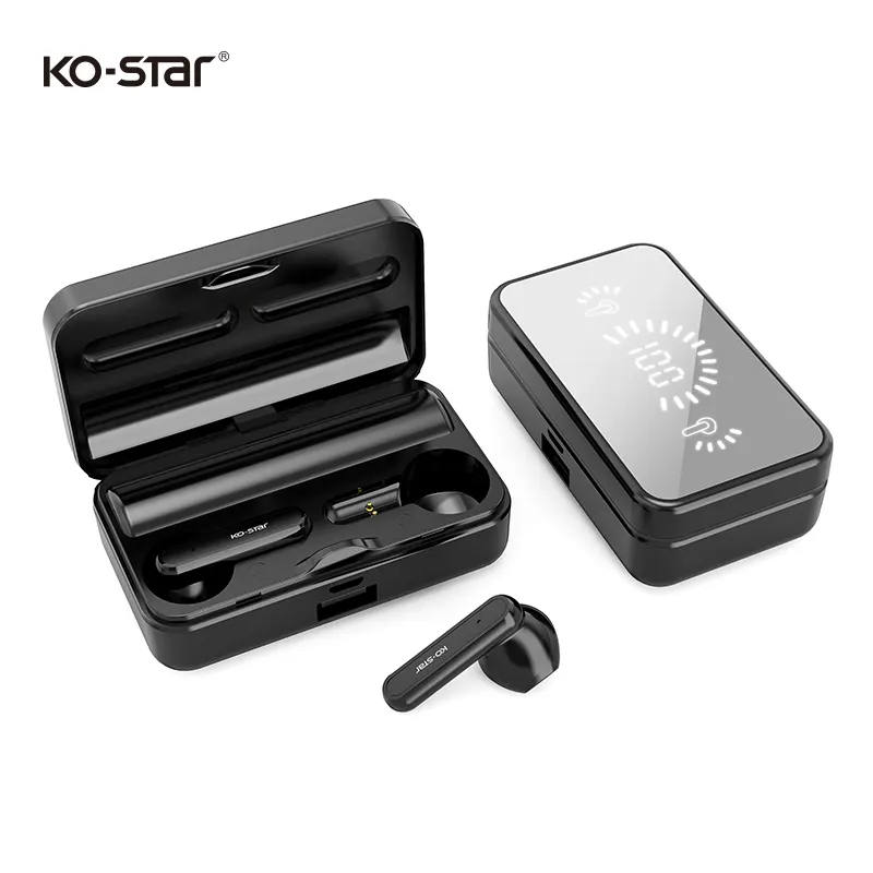 High quality bluetooth earphones hands free true wireless TWS earbuds LED display wireless bluetooth mirror earphone with 1200mA