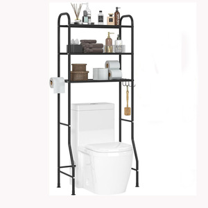 Meuble de rangement moderne sur pied en bambou naturel universel pour salle de bain, à placer au-dessus des toilettes, avec étagère d'organisation et <span class=keywords><strong>fixation</strong></span> anti-basculement - Product Image 1