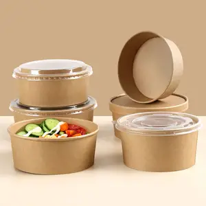 Wholesale Salad Kraft Craft Paper Bowls Disposable Round Paper Bowls Food Packing Containers Food Grade Paper Bowl With Lids