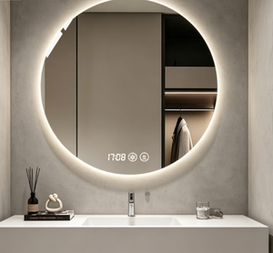 Round LED IP44 Modern Graphic Design <b>Bathroom</b> Mirror Backlit Smart Vanity Mirror Frameless Wall Mounted for Washroom Hotel - Product Image 2