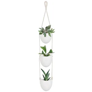 Ceramic 3 Tier Wall Hanging Basket Planter for Succulent Herb Air Plant Live or Faux Plants Modern Vertical Garden