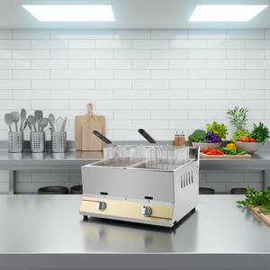 ガスディープフライヤー市販の2つの鍋フライヤーには2つのバスケットが装備されていますステンレス鋼の調理鍋 - Product Image 3