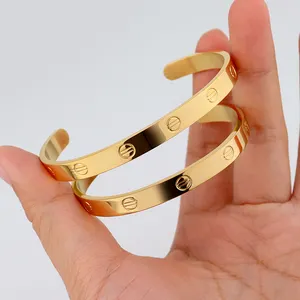 New Chic High Polished Gold Brand Designer Bracelets Waterproof Jewelry Stainless Steel Eternity Wide Band Cuff Bangle Bracelet