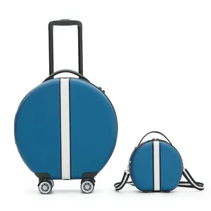 Carrito de viaje redondo para mujer, bolsa de equipaje con cierre TSA, ABS + PC, azul y blanco, bonito, a la moda, Popular