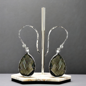 Art Palace Sterling Silver Smokey Quartz Elegant <b>Fine</b> <b>Stud</b> <b>Earrings</b> From Rajasthan - Product Image 1