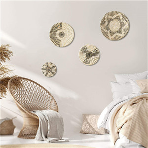 Decoración de Pared de Mimbre Estilo Hampton, Abanico de Rafia, Decoración Redonda de Bambú, Arte Bohemio Naranja, Decoración Tejida para Dormitorio - Product Image 2