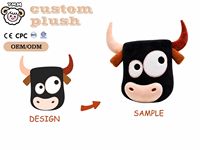 Bantal Boneka Kepala Banteng Custom OEM, Bantal Hewan Isi Dakron dengan Wajah Kartun Bersulam untuk Merchandise Maskot