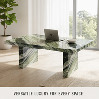 Table à manger moderne en marbre naturel vert, table rectangulaire en pierre pour villa, salon, mobilier en pierre, hôtel, galerie, décoration