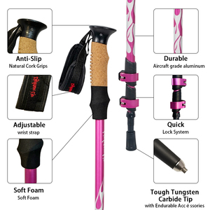 Bâton de ski réglable portable en alliage d'aluminium 7075/6061 pour la randonnée <span class=keywords><strong>nordique</strong></span>, la randonnée et l'escalade - Product Image 3