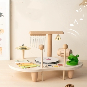 Wholesale Multi-function Wooden Music Table 8 in 1 Orff Wind Chime Percussion Instrument Set Xylophone <b>Drum</b> Guiro Bell - Product Image 4