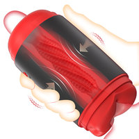 Masturbateur Électrique Interactif à Détection Adaptative, Double Tête, pour Entraînement Oral, Type 'Aircraft Cup', à Pression, Doux au Toucher, Rouge/Gris